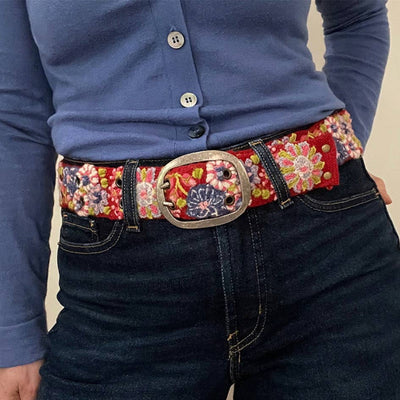 Teaberry Embroidered Wool Belt