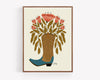New Suede Bouquet - Cowboy Boot Floral Illustration Print