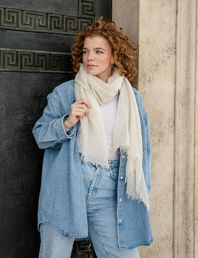 Lightweight Wool Solid Fringe Wrap