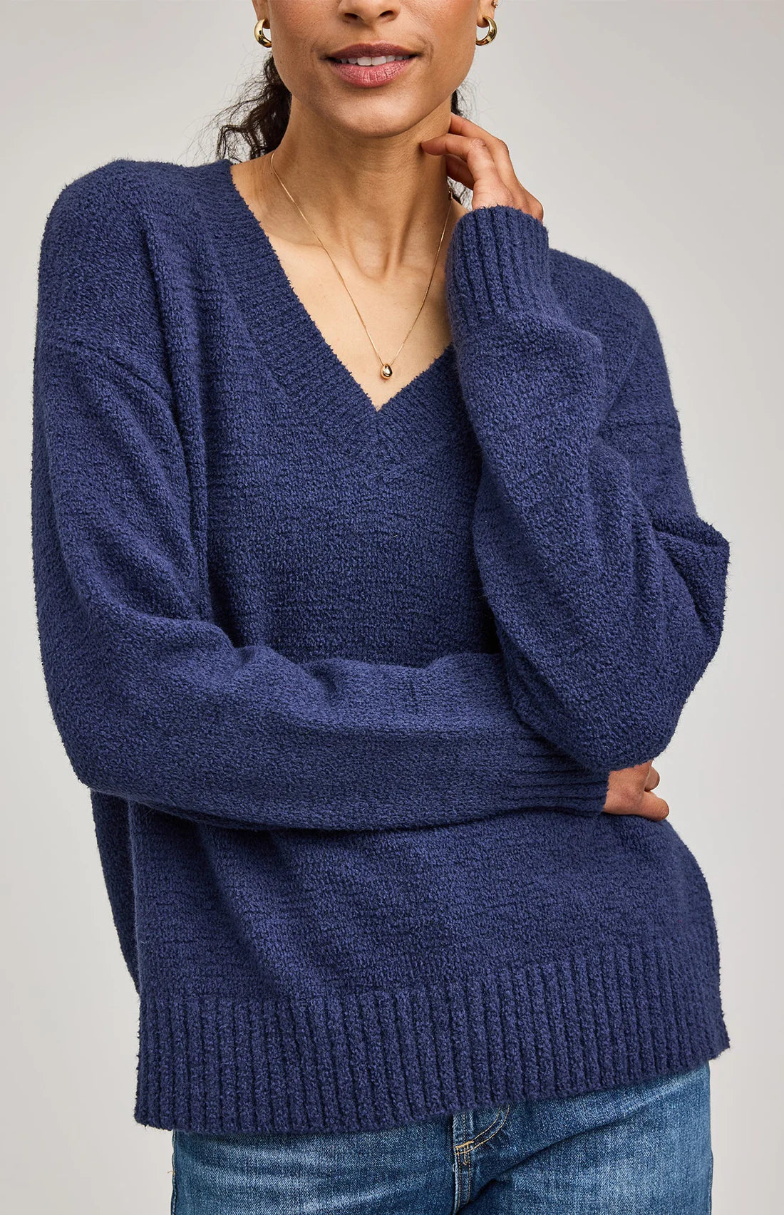 トップス Sillage V NECK WIDE THREE D KNIT NAVY Tilda V-Neck Sweater - Damselfly Clothing Co.