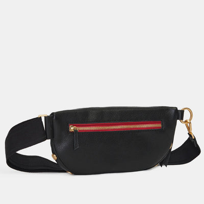 Charles Crossbody MED- Black w/ Red Zip