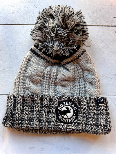 Montana Moose Cable Knit Pom Beanie