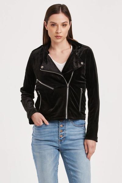 Tahani Velvet Moto Jacket