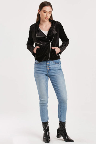 Tahani Velvet Moto Jacket