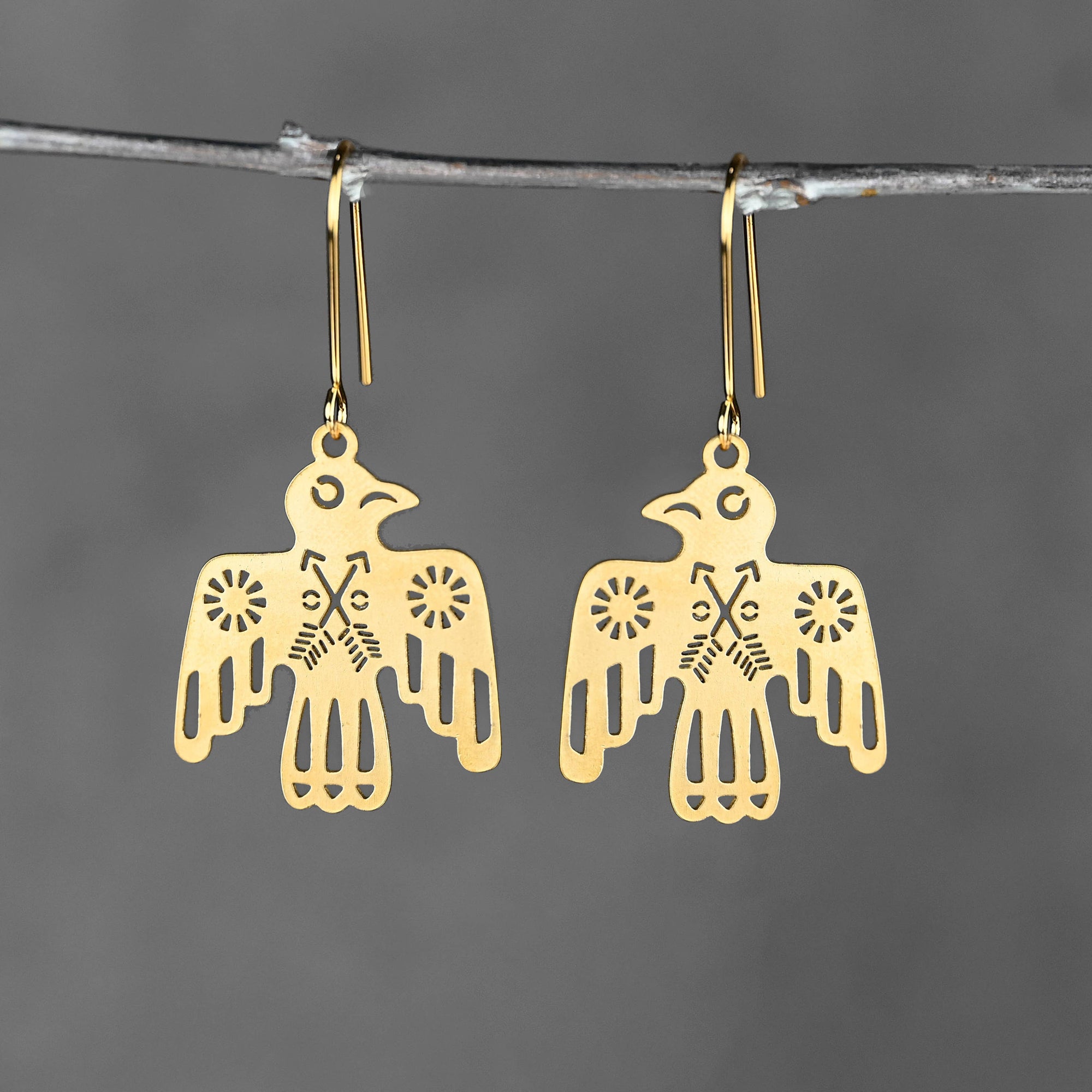 Brass Thunderbird Earrings
