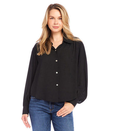 Drop Shoulder Button Up Blouse