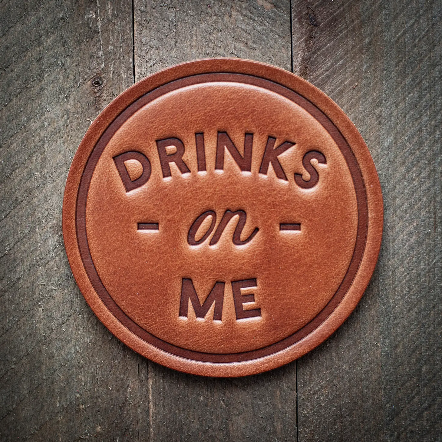 Drinks On Me Leather Coaster