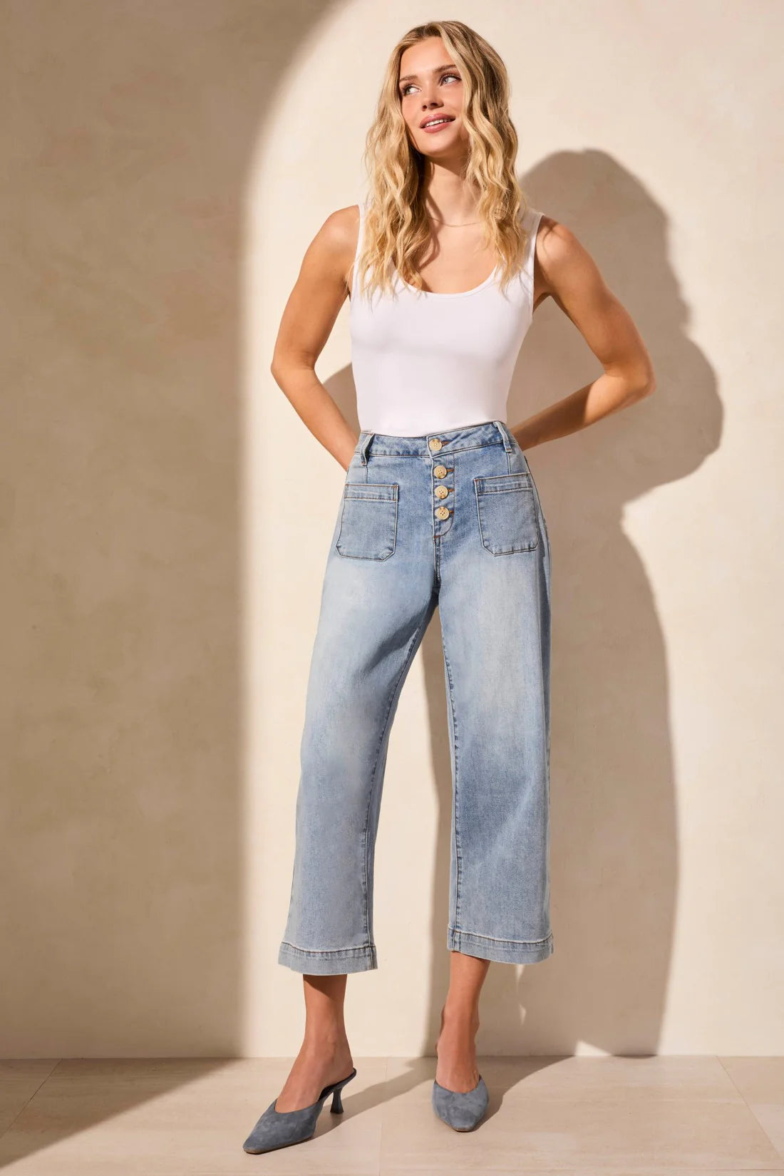 Audrey Comfort Stretch Wide Leg Crop Jeans