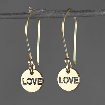 Brass Hand Stamped Love Earrings