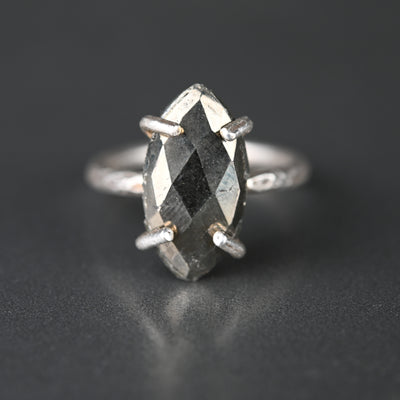 Pyrite Marquise Ring Sterling Plated 6.5