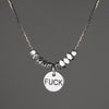 Tiny Stamped Fuck w/ Hematite Beads Short Necklace Gunmetal