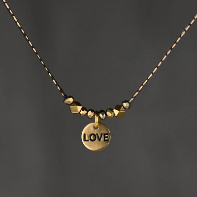 Delicate Beaded Stamped Love Necklace