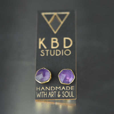 Semi Precious Hexagon Gemstone Studs